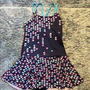 Lands End Girls Colorful Heart Patterned Swimsuit Dress. Size 14